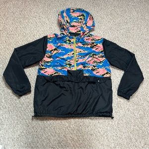 Black Jack 1999 Camo Half Zip Windbreaker Womens Large Hooded Drawstring Pockets